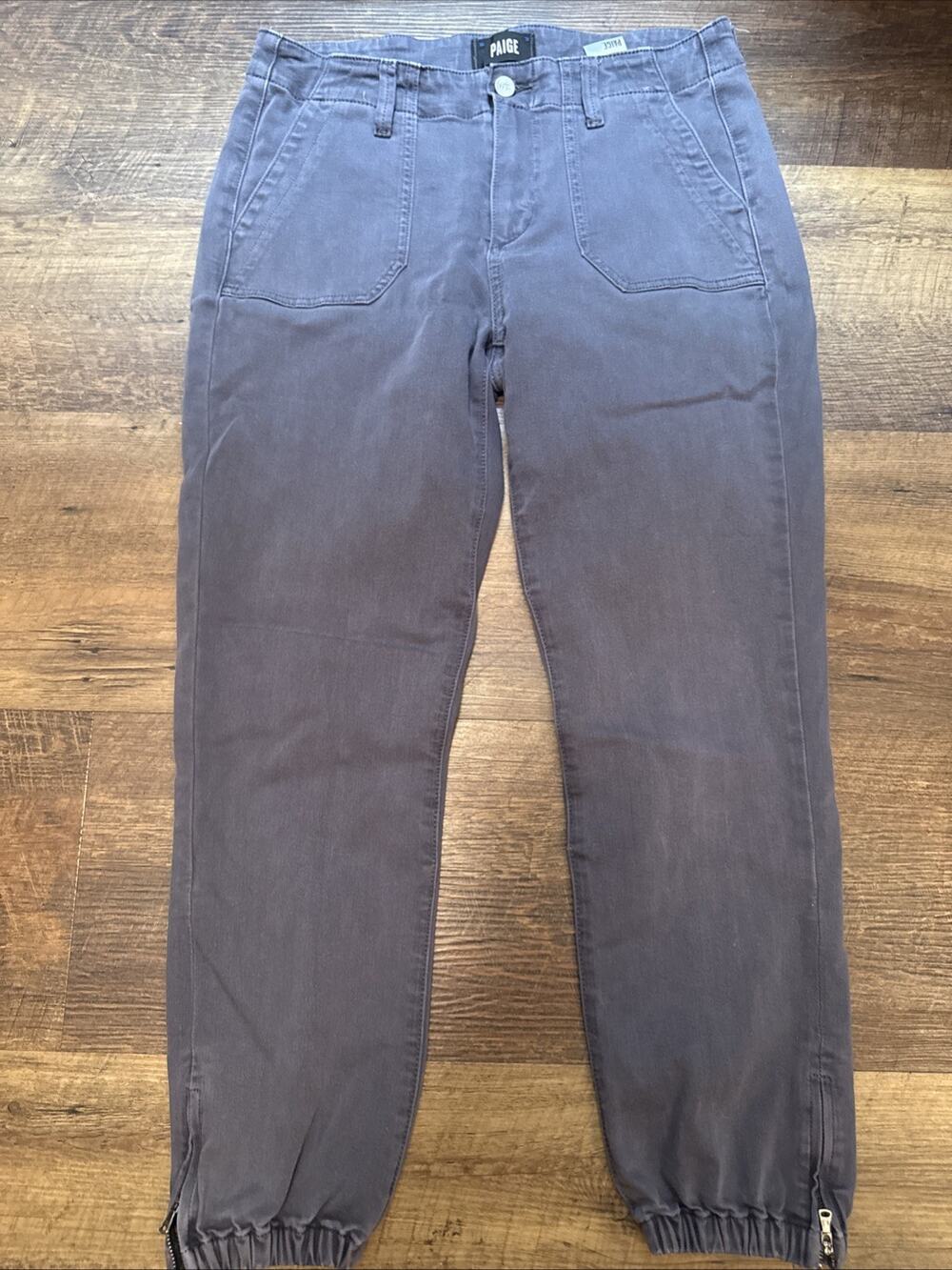 Paige Mayslie Jogger Pants Grey Utility Cargo Size 28 Zip Ankle Cuffs